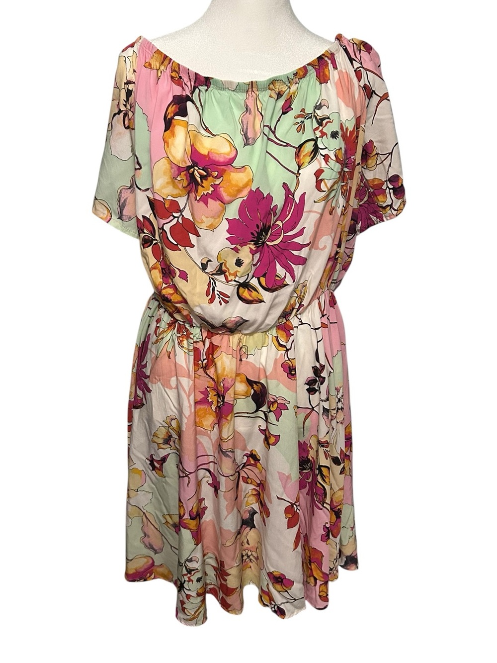 NWT The Curve by Judani Floral Off Shoulder Dress 3X Pink Mint